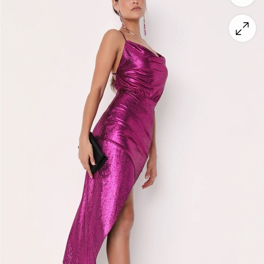 Lulu's Metallic Magenta Asymmetrical Dress